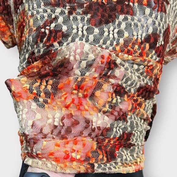 Free People NEW Crop Lace Top Floral Coral Tee Shirt Boho Festival Fairy Cottage - Picture 8 of 11